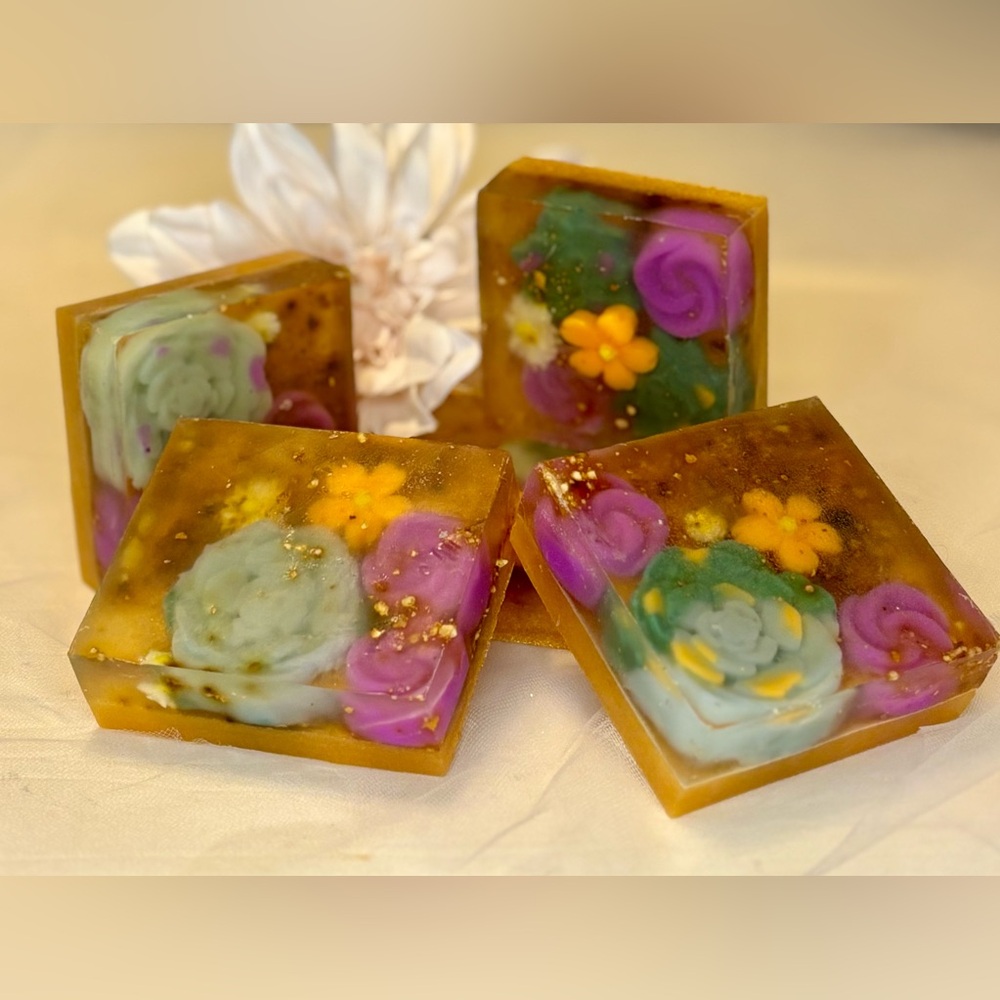 Hand Crafted Artisan globe soap with succulent florals